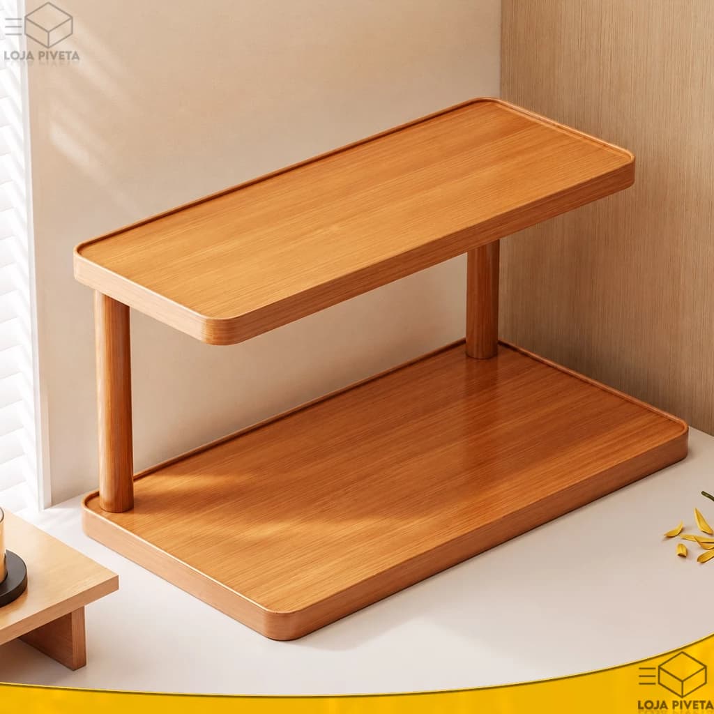 Organizador de Mesa MDF Aparador Suporte Prateleira 2 Andares Multiuso Para Copos Xícaras Temperos