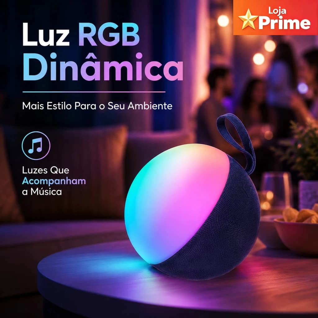 Caixa de som portátil Bluetooth sem fio esférica com luz, mini para uso ao ar livre e em mesas