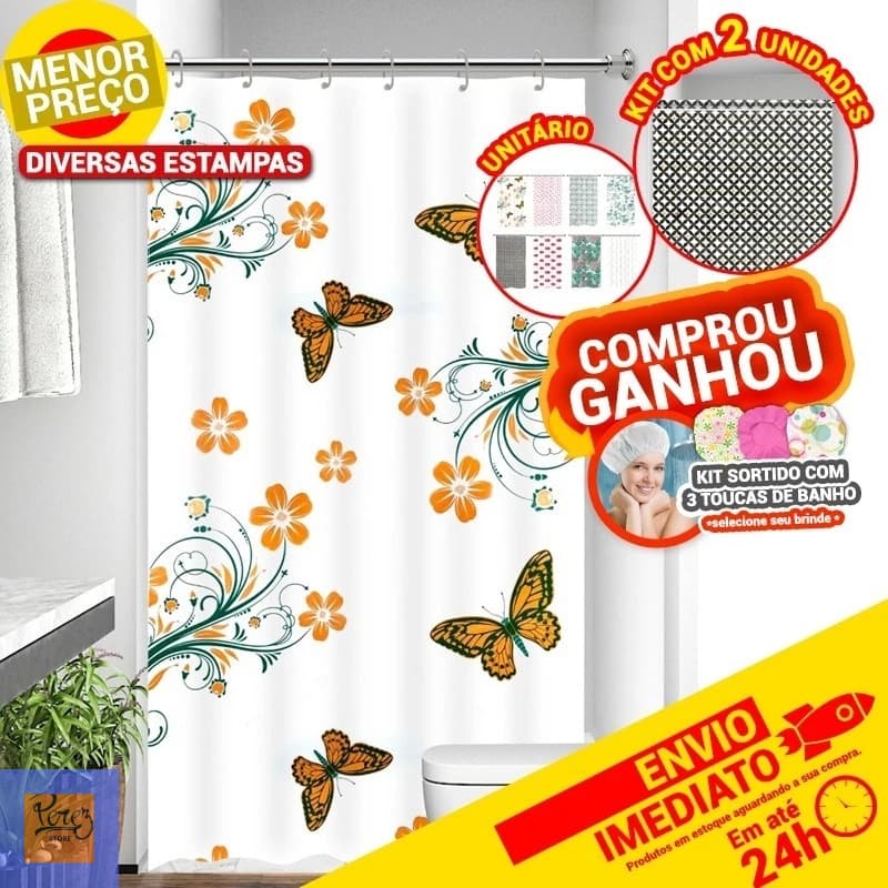 Cortina de Box Sortido C/ Ganchos Diversas Estampas 138 x 198 cm