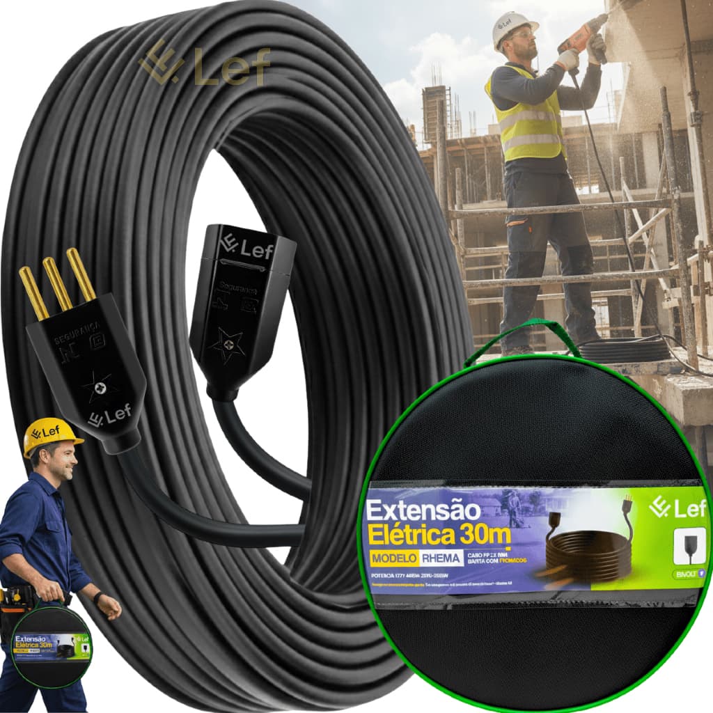 Extensão Elétrica 30m Cabo Pp Reforçada Obra Profissional 10a Longo alcance+ bolsa organizadora