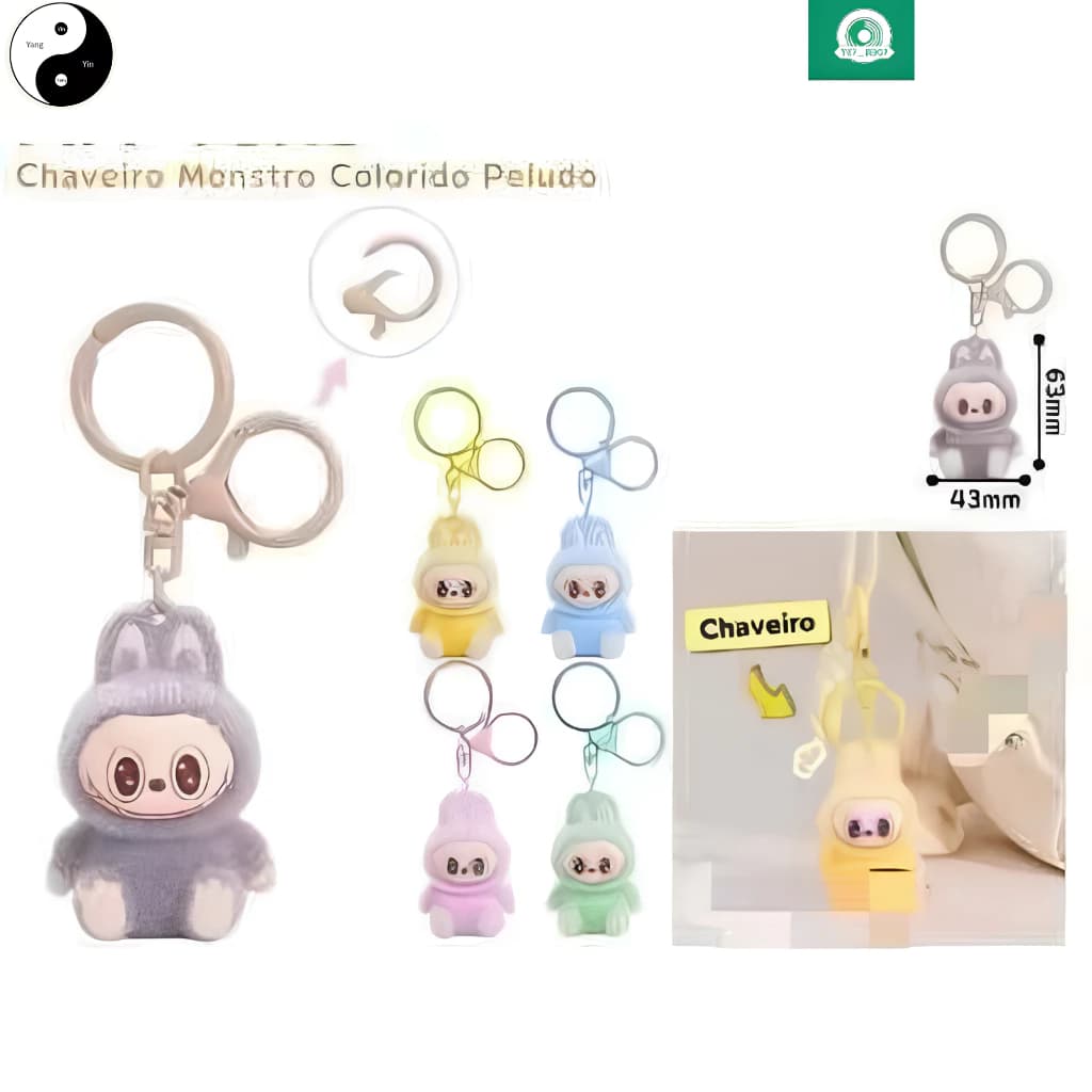 “Chaveiro Monstrinho Peludo Colorido Fofo – Acessório Bolsa Mochila”
