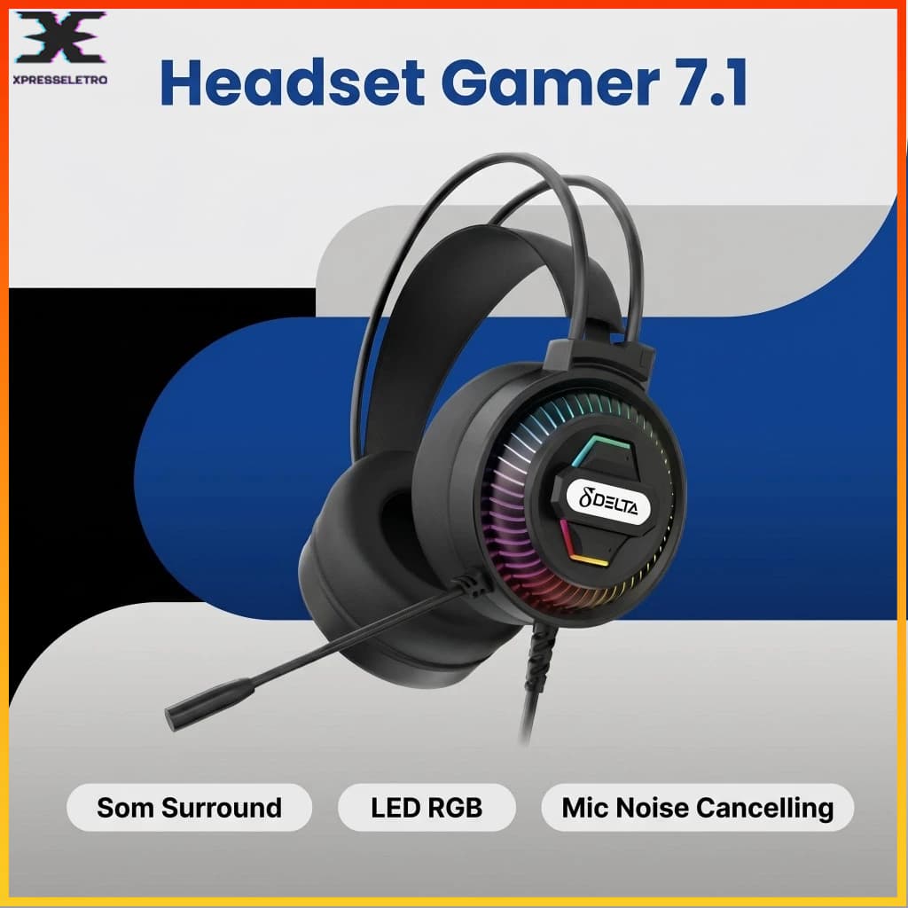 DELTA-F7140 Headset Gamer RGB  USB com Microfone Cancelamento de Ruído LED para PC Notebook PS4