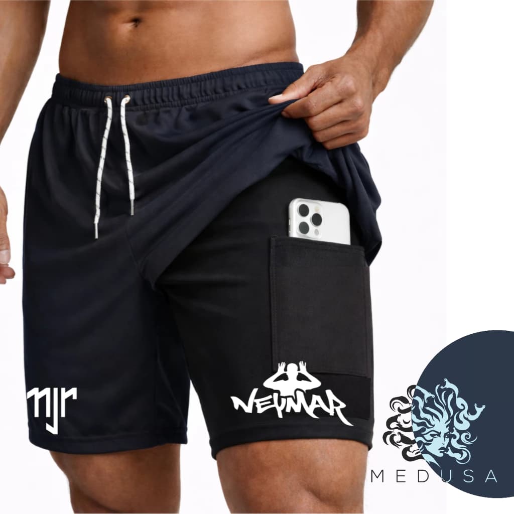 Bermuda Short Compressão 2 em 1 NJR02 Masculino Futebol Corrida Academia Fitness Esportivo Dry Fit Elastano