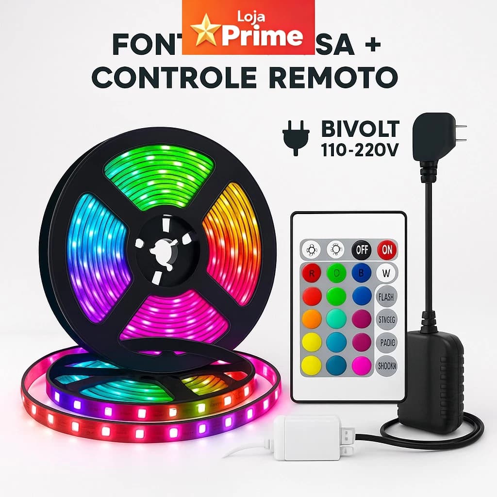 Fita LED RGB 3528 5M com Controle Remoto Incluso