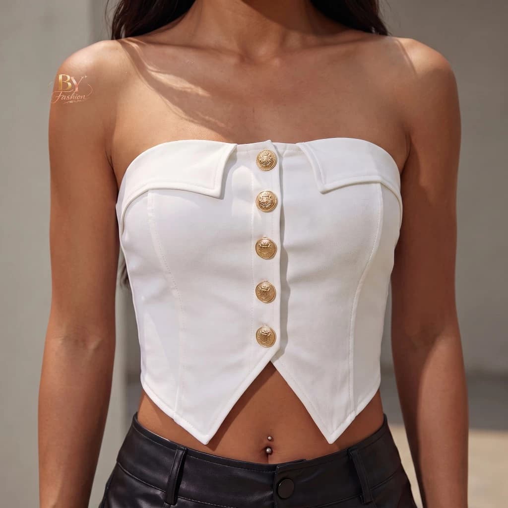 Top Cropped Feminino com Modelagem Sem Alça e Lastex Posterior 2026 Lançamento