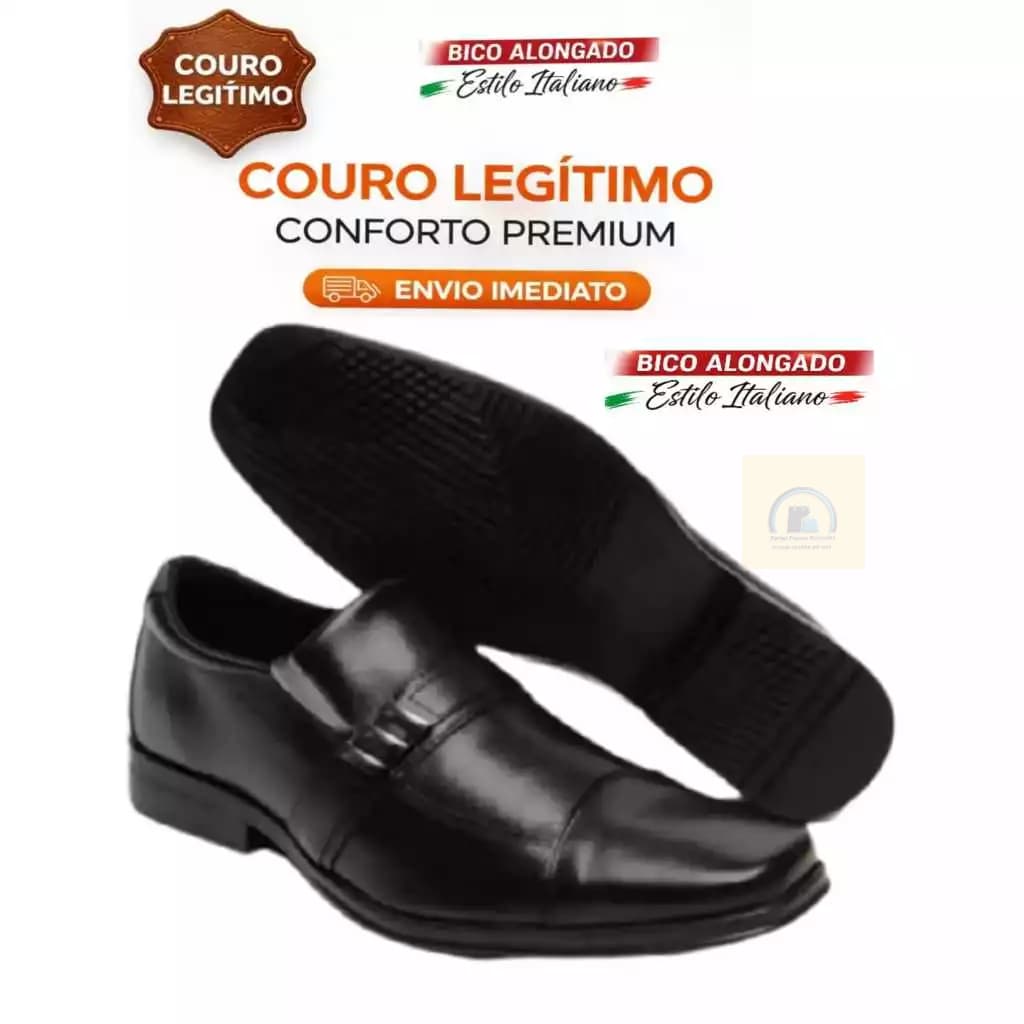 Sapato Masculino Social Couro Legitimo  Bico Alongado Clássico Italiano Calce Fácil Moderno