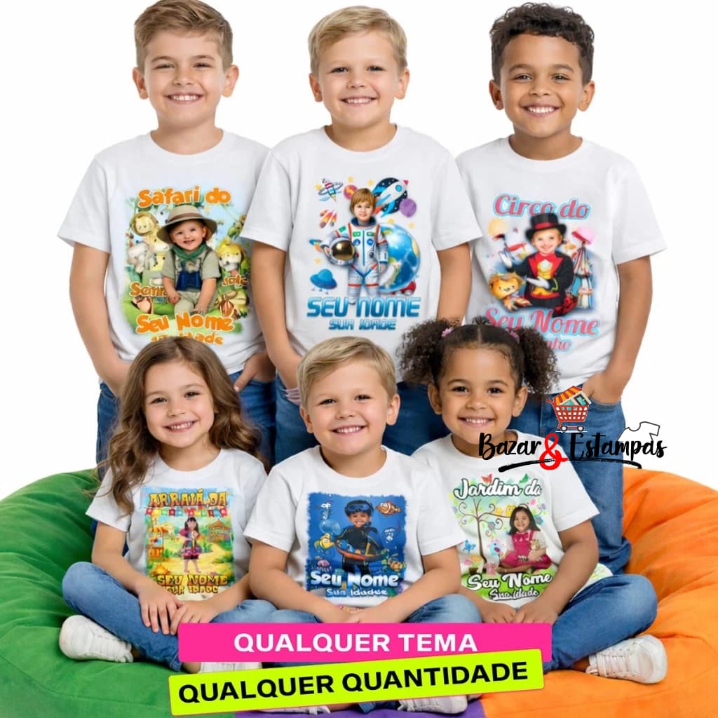 1 camiseta com Foto do seu filho personalizada qualquer tema Festa Aniversário