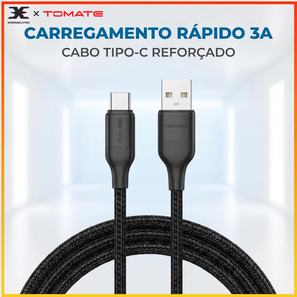Cabo USB para Tipo C 1M Turbo 3A Carregamento Rápido Reforçado Compatível Android Iphone 15 16 17