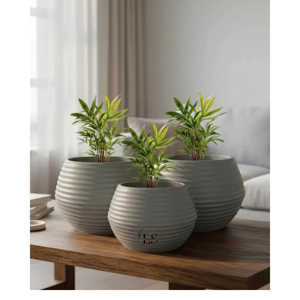Kit 3 Vasos Decorativo Esfera Ondulada N°2 Planta Flor Orquidea Anturio Lirio Suculentas Polietileno
