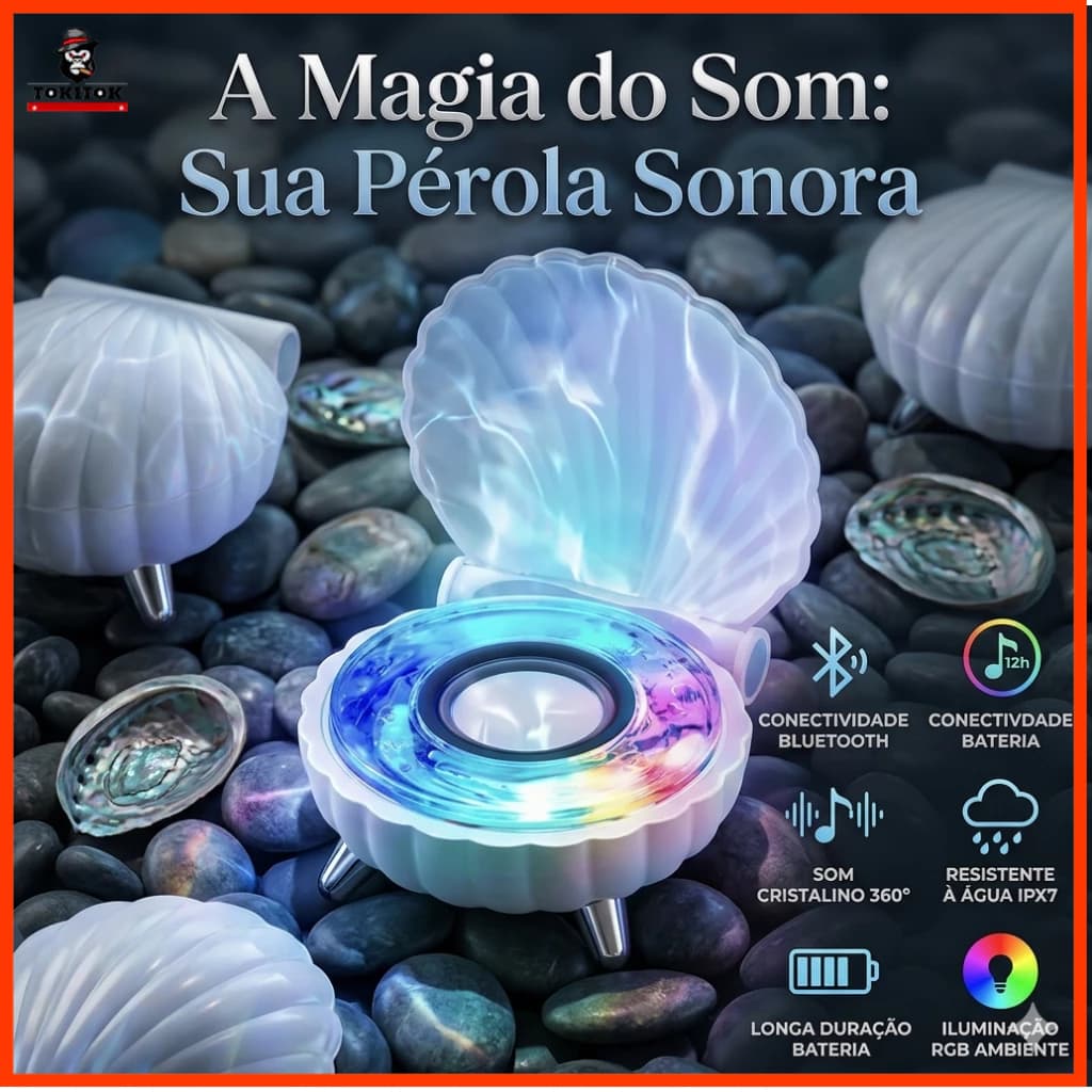 Caixa de Som Bluetooth Concha RGB KA-8788 Som Estéreo Portátil Recarregável Bateria Longa duração