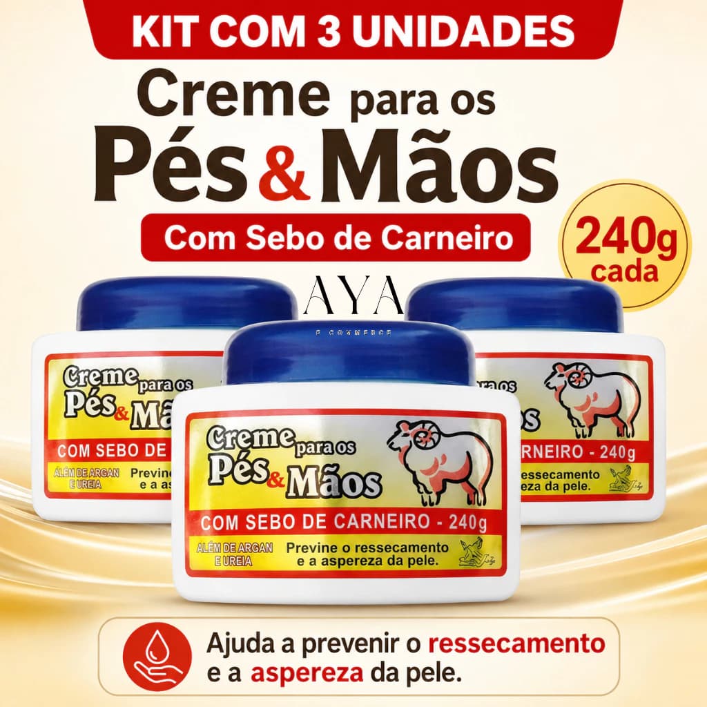 Kit 3un Creme para Pés e Mãos com Sebo de Carneiro 240g - San Jully