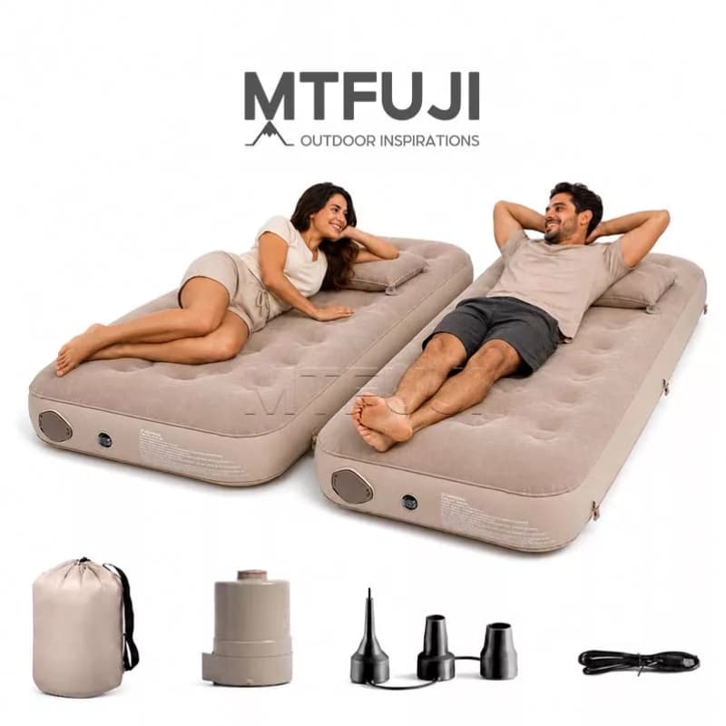 Mt.Fuji Kit 2 Colchões de Ar Solteiro para Camping Inflável com Bomba Elétrica – Multiuso para Barraca Praia Visitas