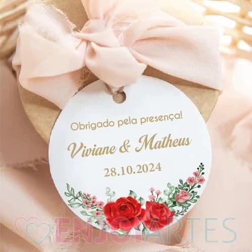 Tag  de Agradecimento Personalizada 4x4 cm -  Para Casamento, Noivado, Chá de Panela - Várias Opções - Inclui cordinha