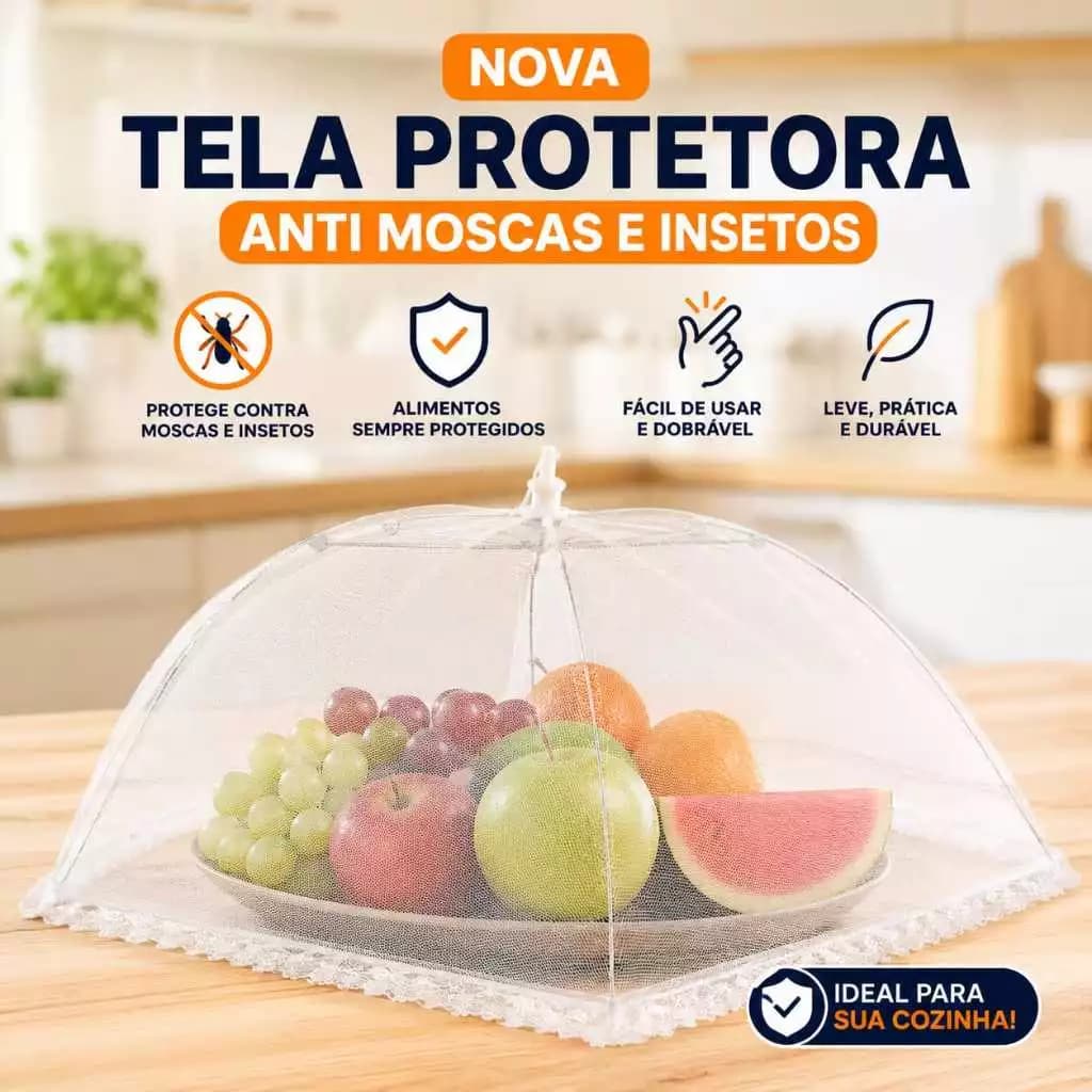 Kit 4 Tela Protetora Alimentos Retrátil Anti Moscas Insetos Cobre Bolo Frutas Mosqueteiro