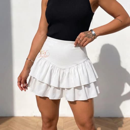 Saia Mini Feminina Fashion  Curta em Camadas Zíper Lateral  Cintura Alta 2026 Sensorial  Alfaiataria copa Moda Latina