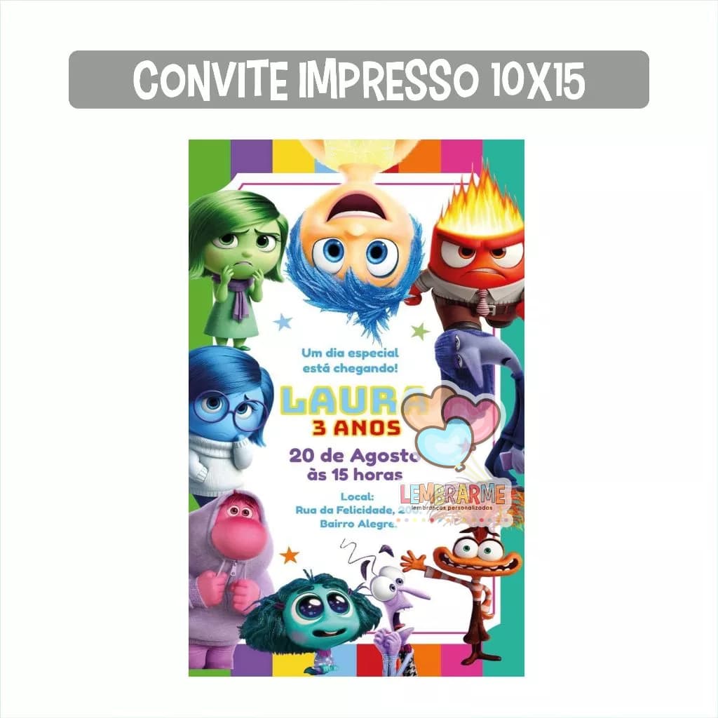 Convite Impresso 10x15 Personalizado Tema Divertidamente - FAZEMOS EM QUALQUER TEMA