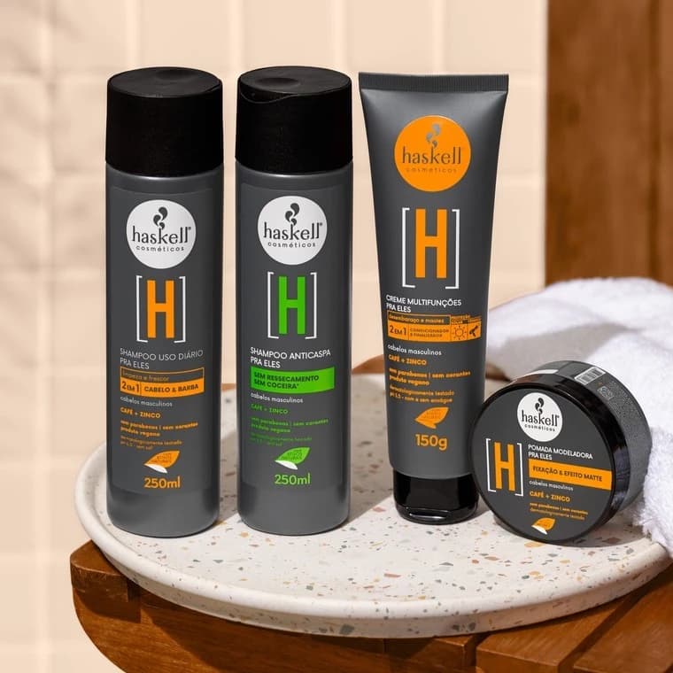 Kit Masculino Haskell Shampoo Creme Multifunções Pomada Modeladora Presente Masculino 4 Itens