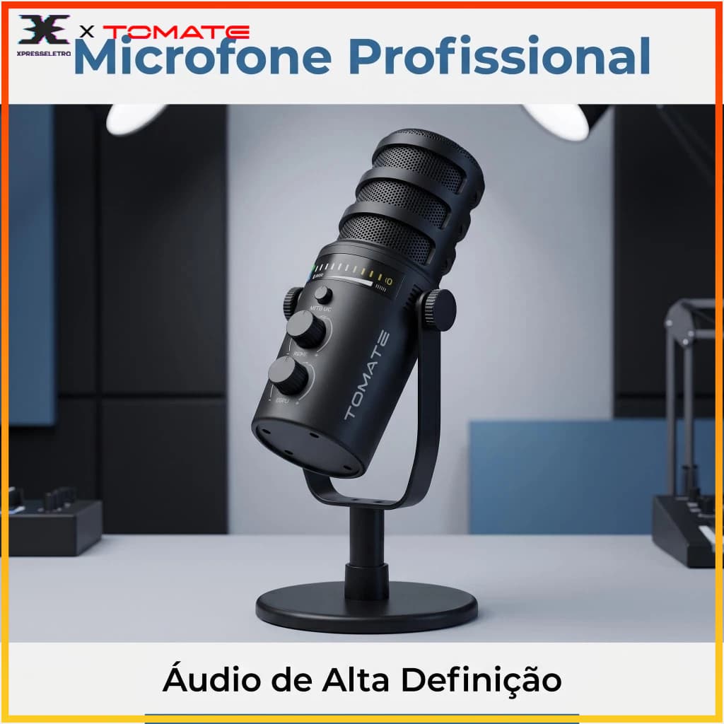 Tomate MT-1080R Microfone Condensador USB Profissional RGB  para Podcast Streaming Live Gravação PC Notebook