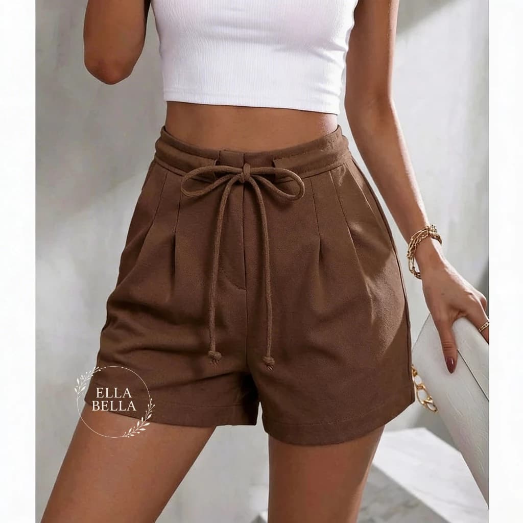 Short Feminino Corte Alfaiataria Sensual Cordinha em Cinto Tendencia Neoprene Modelador Cintura Alta Bolsos
