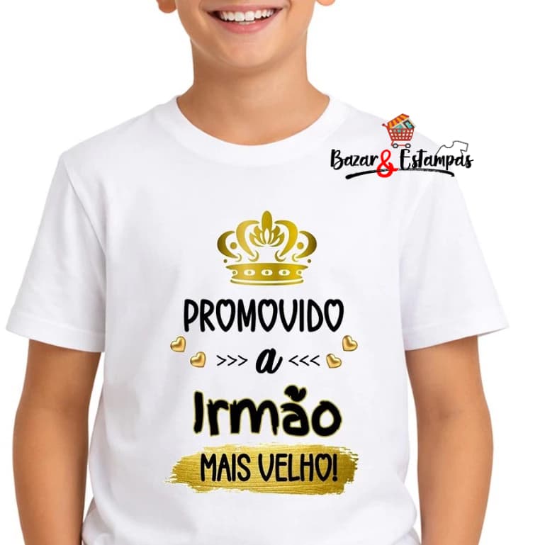 1 Camiseta Promovido  Irmão mais Velho Coroa Presente Família