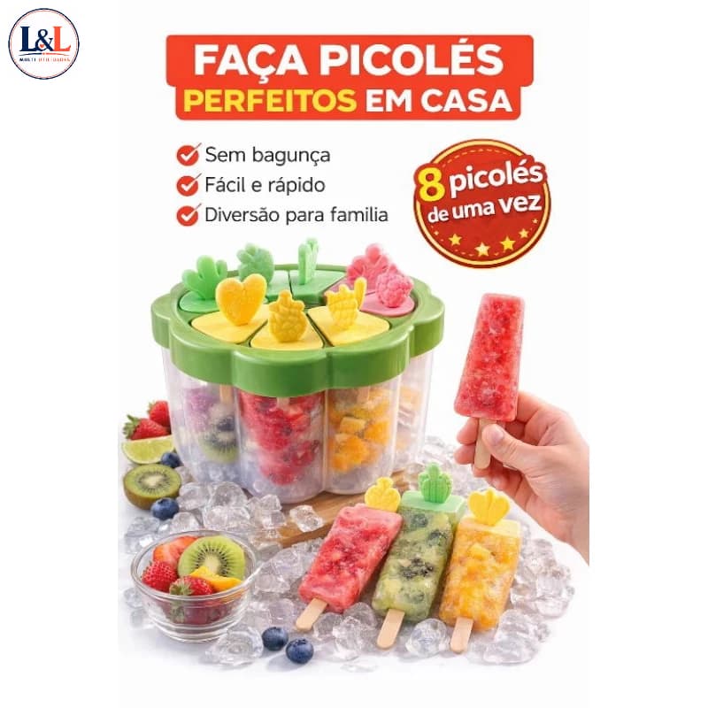 🏆 Forma de Picolé Caseiro Rápido com Reservatório de Gelo – Sorvete Natural Reutilizável