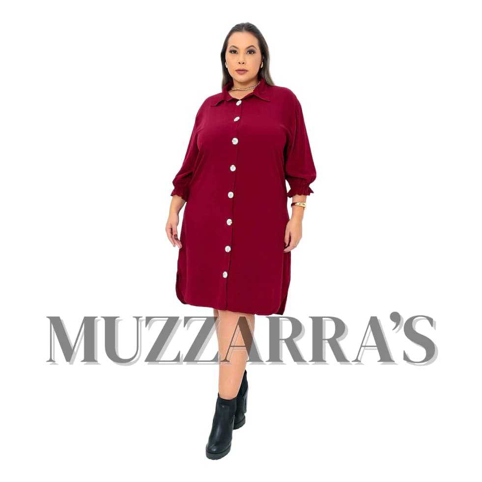 Chamise SEM CINTO Vestido Midi Camisão Plus Size Manga Media Botão Promoção