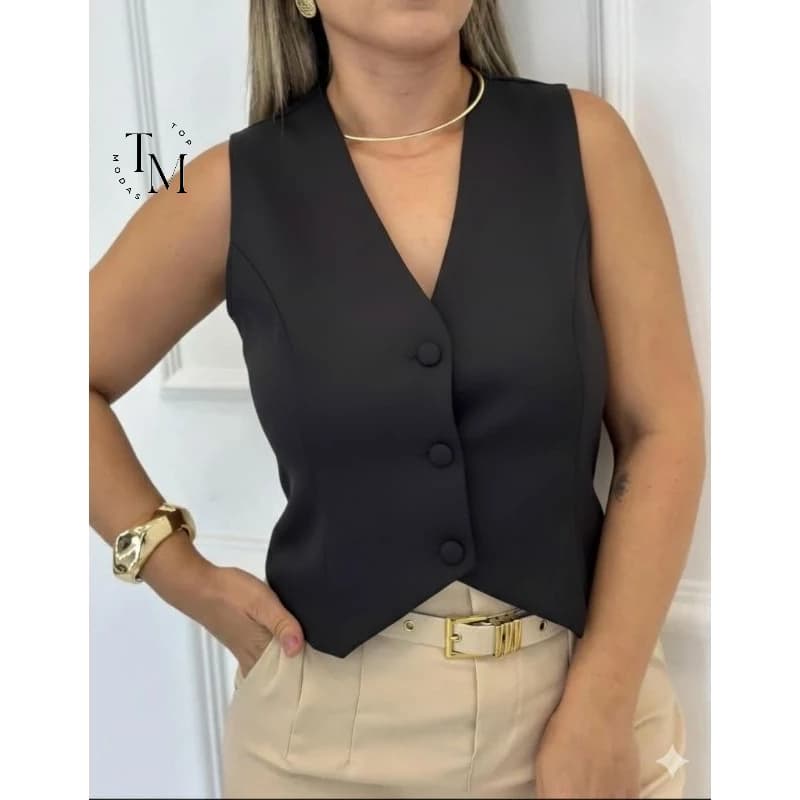 Colete Feminino Versátil - Social Casual Tecido Duna Premium C/Botões Encapado