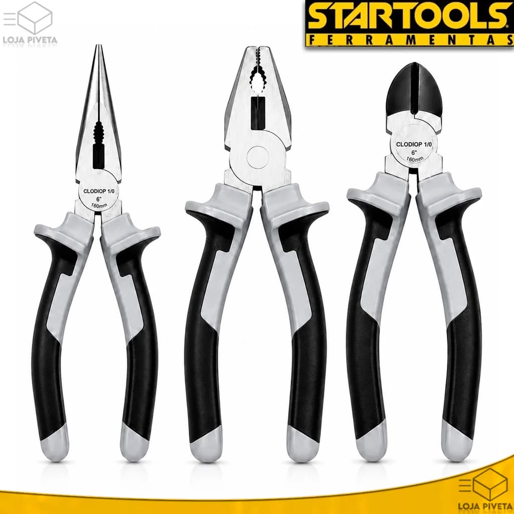 Kit 3 Alicates Prime Startools Bico 6'' Corte 6'' Universal 8'' Premium Manutenção Eletricista