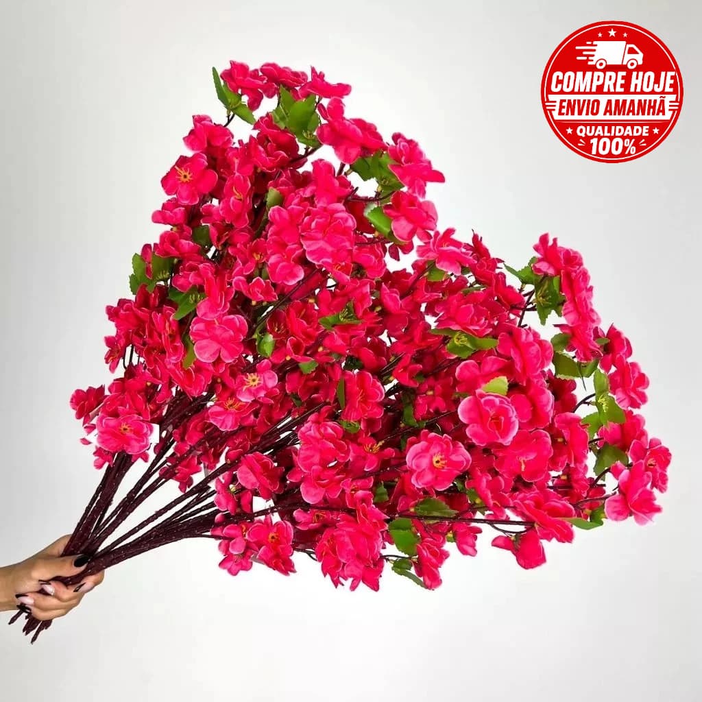 Kit 10 A 40 Hastes Pessegueiro Cerejeira Artificial Decoração 65CM Buquê de Flores  -A-504-ROSA PINK
