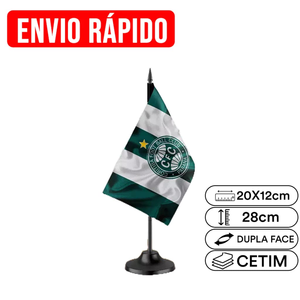 Mini Bandeirinha de Mesa Coritiba 20x12cm | Personalizada | Haste 28cm | Estampa em Sublimação