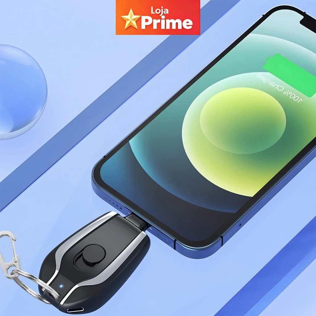 Carregador Portátil com Mosquetão para Chaveiro 1500mAh para Emergências