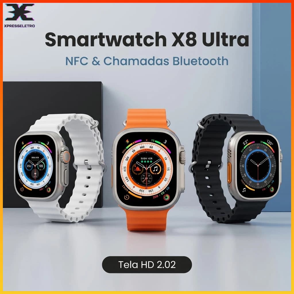 Relógio Smartwatch X8 Ultra 49mm NFC Tela HD 2.02” Chamadas Bluetooth Monitor Cardíaco Esportivo