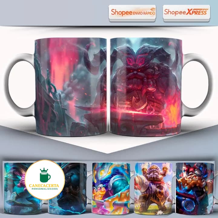 Caneca League Of Legends Ornn Vários Modelos Todas Skins Caneca Gamer LOL 325ML