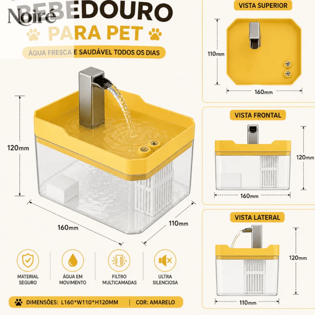 bedouro Fonte de Água para Pet Gatos e Cachorros Automático com Filtro Água Circulante Silencioso
