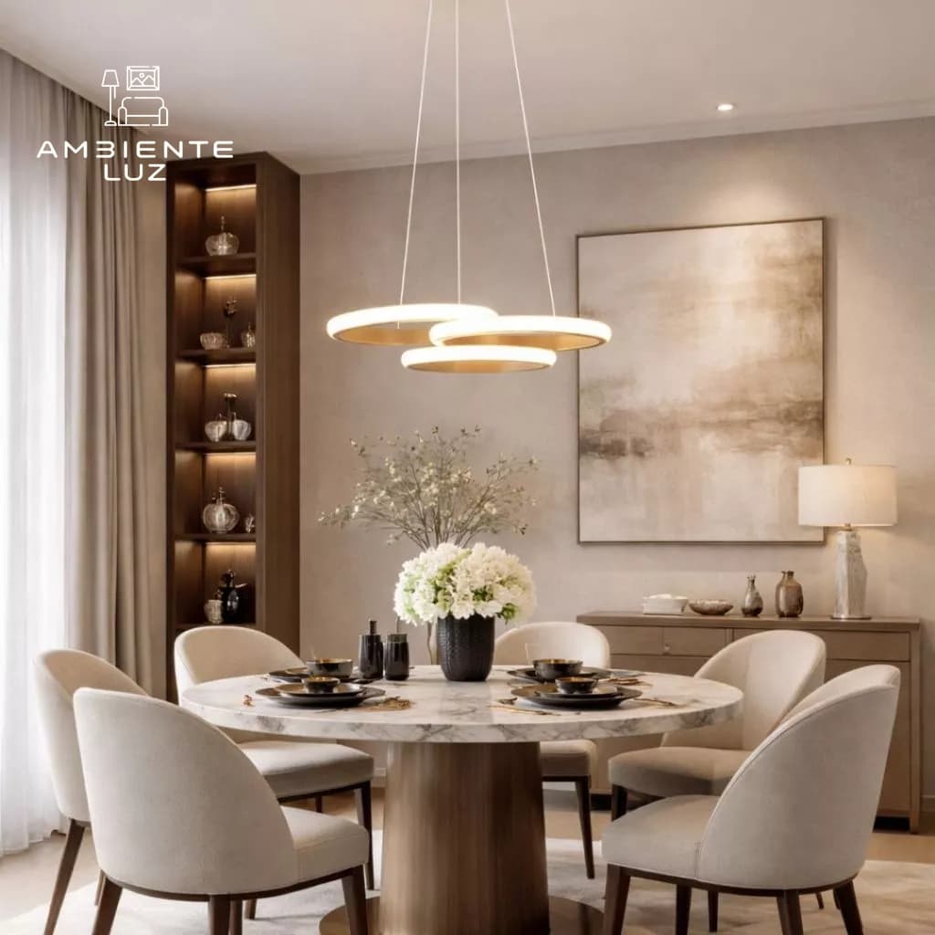Luminária Pendente LED dourado preto Moderno com Três Cores de Iluminação