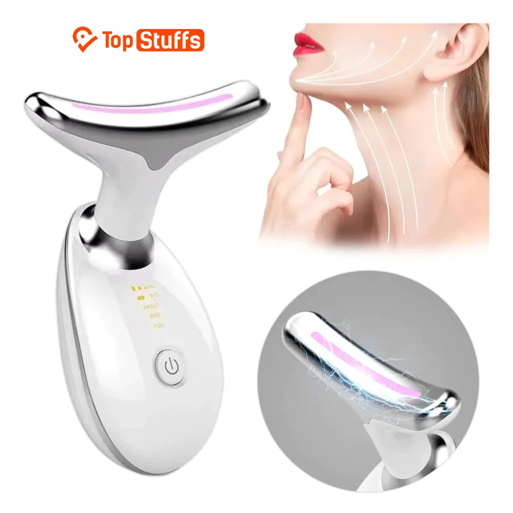 Massageador De Rosto e Pescoço LED Vibração Fototerapia Para Rejuvenescer