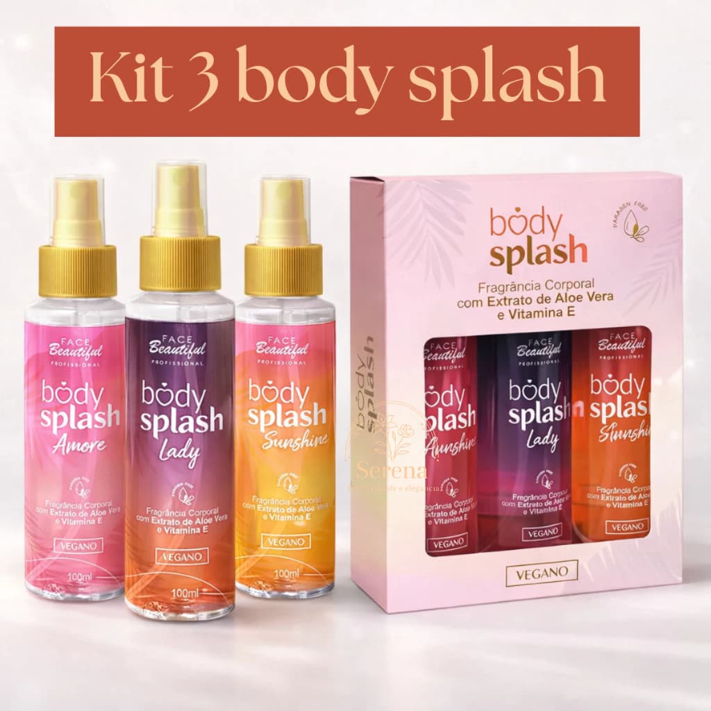Kit 3 Body Splash Perfume Corporal Feminino Colonia Vegano Beleza Face Beautiful