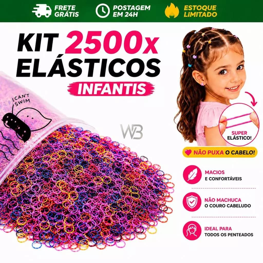 2500 Peças Elástico de Cabelo Para Tranças Descartável Multicolorido Envio 24h
