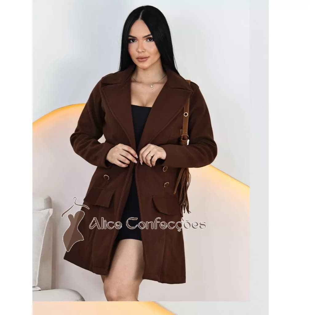 Sobretudo Feminino Lã Batida Gola Estruturada Casaco Longo Inverno Frio