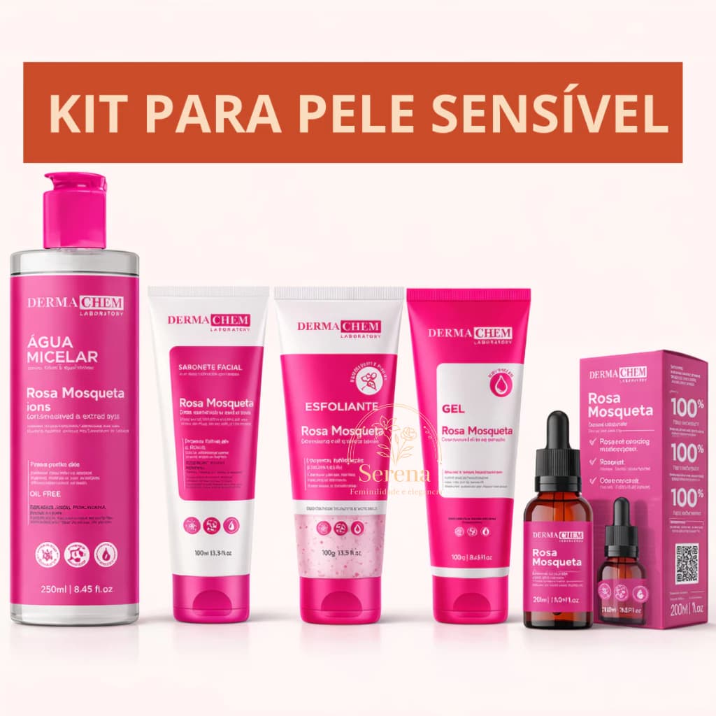Kit Skincare Rosa Mosqueta Antirressecamento Pele Seca e Sensível Serum Sabonete Dermachem