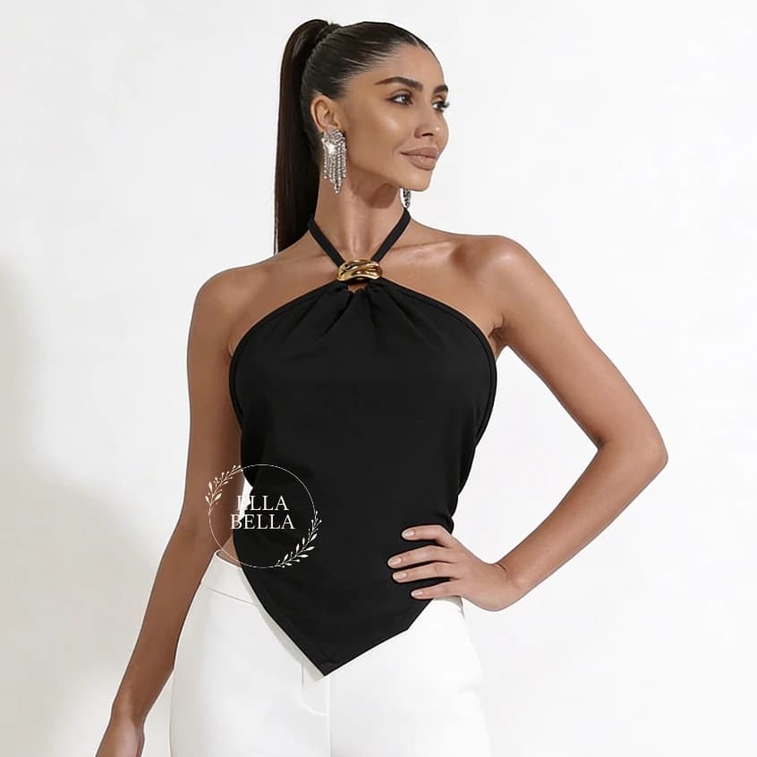 Top Cropped  Feminino Alfaiataria Tendência Verão Multiforme Elegante Casual Chic Frente Única Halter