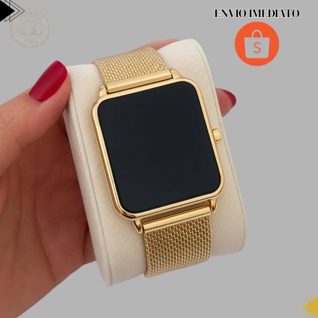 Relógio Quadrado Digital Led Feminino Luxo Wacht Rosé Prata Preto Dourado Resistente a Água