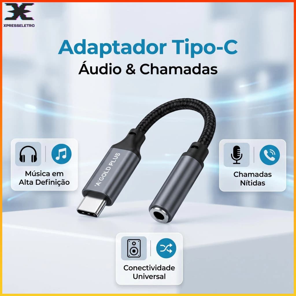 Cabo Adaptador USB Tipo-C Para Fone P2 3.5mm Com Microfone Áudio Auxiliar Compatível Android