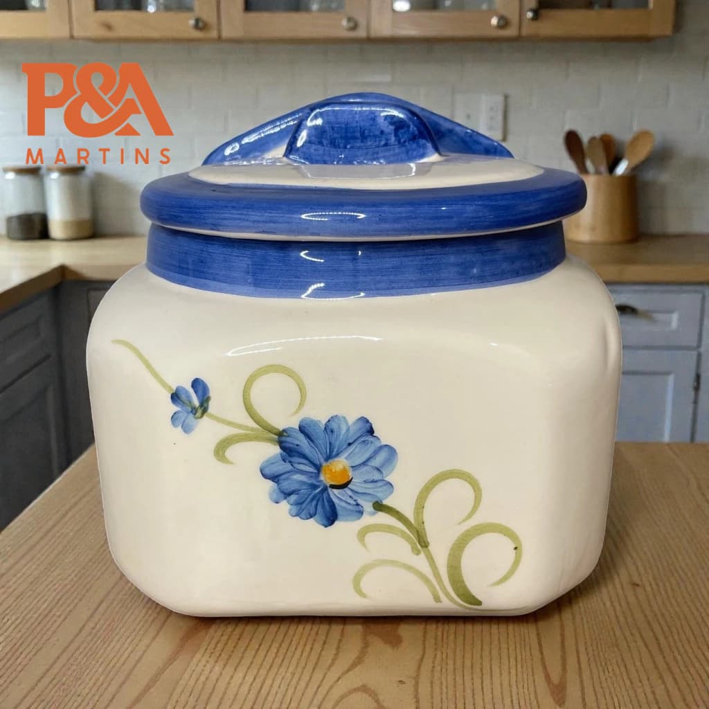Saleiro Grande De Cerâmica Azul Decorado a Mão Decoração Cozinha Saleiro