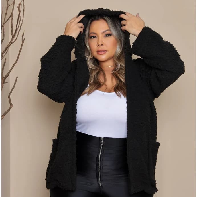 Casaco Teddy Pelinho Moda Plus Size - Massambani Plus Size  Moda Grande ( Muzzarra's)