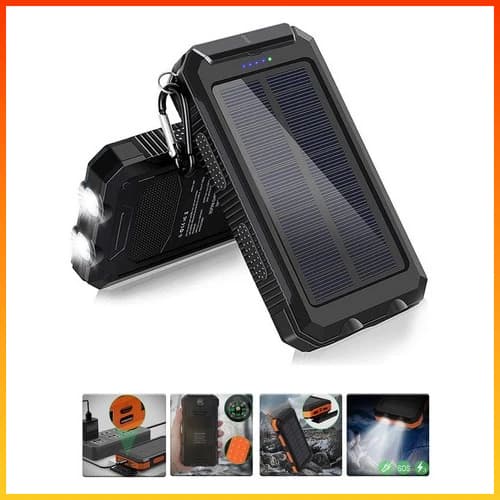 Power Bank Solar Portátil 10000mAh Carregador Bateria Externa USB Tipo-C para Celular