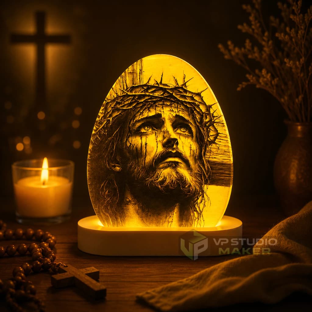 Luminária Cristo Coroa de Espinhos LED Luz Decorativa Religiosa