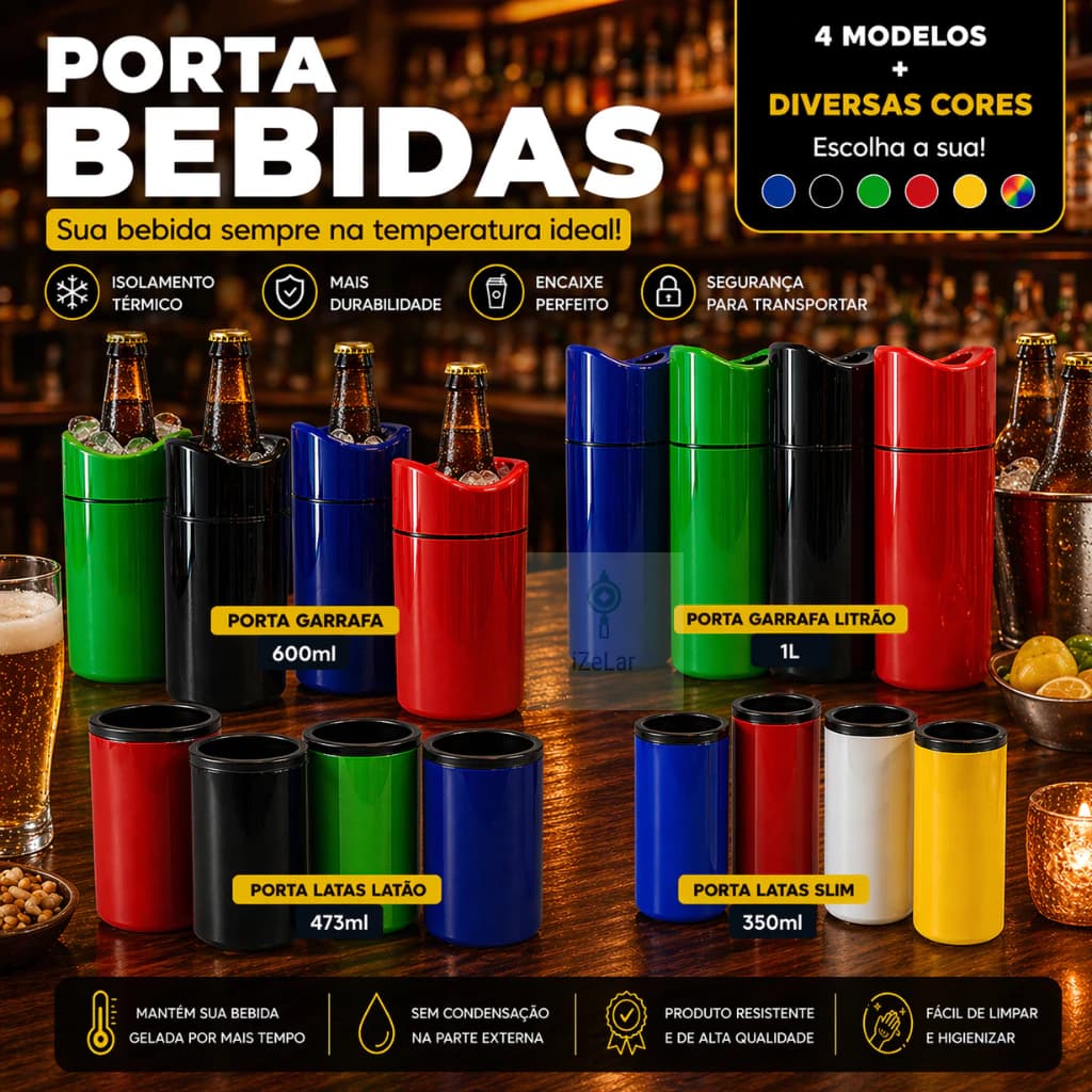 Porta Lata Térmico 350ml 473ml Slim Latão Porta Garrafa 600ml 1L Isopor Térmico - Escolha o Seu Kit