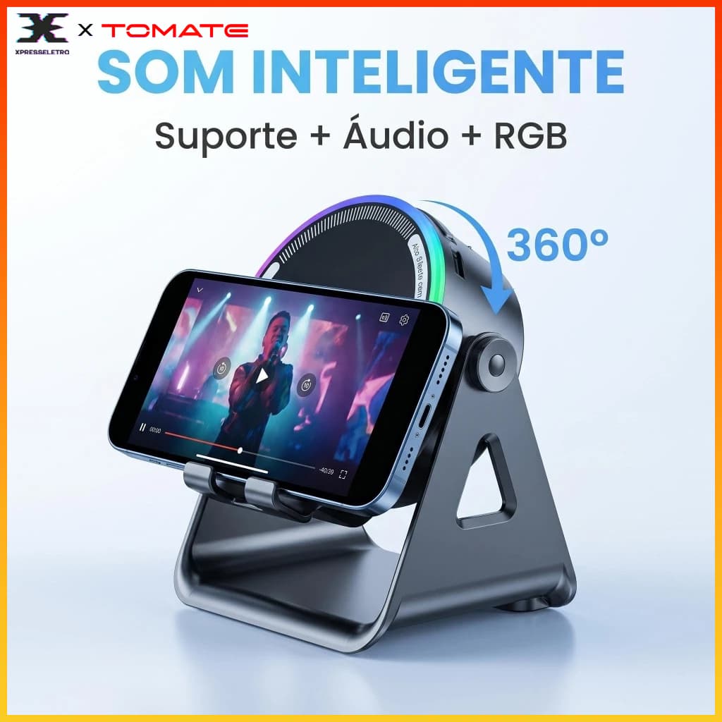Caixa de Som Bluetooth Portátil com Indução 5W RGB com Suporte para Celular Recarregável