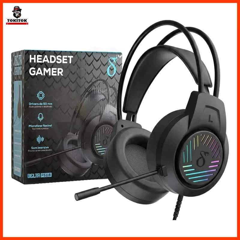 Headset Gamer RGB  Driver 50mm Som Imersivo Microfone Flexível HD Fone com Fio para PC PS4 Xbox